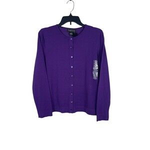 August Silk Women’s XL Purple Brocade Button Up Cardigan Sweater NWT Silk Blend